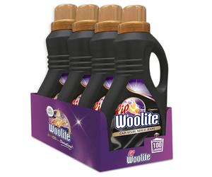 Lip Woolite Lessive Lave-linge pour vêtements foncés, noirs et jeans, 25 lavages, 4 boîtes de 1500 ml de lessive liquide pour vêtements foncés à la kératine