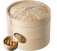 Lipfer Bambou À 2 Niveaux Bambou Suitier 6 Pouces Panier De Vapeur Alimentaire Maison Small Dumpling pour Dim Sum, Poulet, Poisson, Légumes, Chignon, Riz