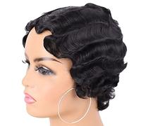 Lipfer Black 1920s Perruques pour Femmes Ondues Doigt Naturel Liée De Synthétiques Costume Costume 20s Thèmes À Thème Perruque Courte Perruque