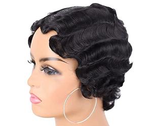 Lipfer Black 1920s Perruques pour Femmes Ondues Doigt Naturel Liée De Synthétiques Costume Costume 20s Thèmes À Thème Perruque Courte Perruque