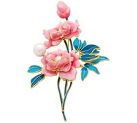 Lipfer Broche De Fleur De Pivoine en Résine Rouge avec Feuilles D'émail, Épingle À Perles Élégante, Broche De Fleur De Pivoine Rose, Broche Florale, Accessoire De Robe Élégant