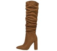 LIPIJIXI Faux Suède Slouch Knee Bottes Hautes Brown Bottes Plissées Block Heel Bout Pointu Side Zipper Bottes Longues Sexy Clubwear Fête Demi-Bottes Size 9.5