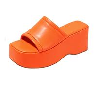 LIPIJIXI Femmes's Dress Plateforme Mules with High Heel a Enfiler Bout Carré Wedge Heel Sandales Plateforme Heel Pantoufles Slide-on Sandales Orange Size 35