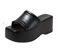 LIPIJIXI Femmes's Dress Plateforme Mules with High Heel a Enfiler Bout Carré Wedge Heel Sandales Plateforme Heel Pantoufles Slide-on Sandales Black Size 37