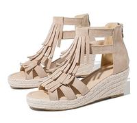 LIPIJIXI Femmes's Espadrilles Plateforme Wedge Sandales Apricot Plateforme Heel Sandales Gland Peep Toe Sandales Mariée Cheville Frange Espadrille Sandales