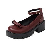 LIPIJIXI Mary Jane Plateforme Chaussures pour Femme Wedges Lolita Chaussures Gothique Chaussures Chunky Heels Cosplay Chaussures Bout Rond Platform Pump Patent Claret Size 36