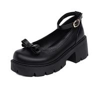 LIPIJIXI Mary Jane Plateforme Chaussures pour Femme Wedges Lolita Chaussures Gothique Chaussures Chunky Heels Cosplay Chaussures Bout Rond Platform Pump Patent Black Size 35