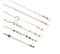LIPIODOL 6 Pièces Chaînes de Lunettes Femme Sangle de Lunettes avec Anneau en Caoutchouc, sangle de retenue de lunettes de Lecture, cordon de lunettes de soleil