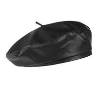 Lipodo Béret en Cuir Synthétique Femme/Homme - Basque pour Femme avec Doublure Hiver Automne Été Printemps Printemps-été - S/M (55-57 cm) Noir