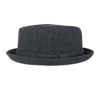 Lipodo Chapeau Diamond Crown Herringbone Femme/Homme - Porkpie en Tissu avec Doublure, Doublure Automne Ete Printemps Hiver Printemps-ete - L (58-59 cm) Noir-Bleu