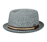 Lipodo Chapeau en Paille Carignano Pork Pie Homme - Made in Italy de Soleil avec Bandeau Cuir, Ruban Gros Grain Ete Printemps-ete - M (56-57 cm) petrole