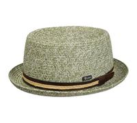 Lipodo Chapeau en Paille Carignano Pork Pie Homme - Made in Italy de Soleil avec Bandeau Cuir, Ruban Gros Grain Ete Printemps-ete - S (54-55 cm) Vert