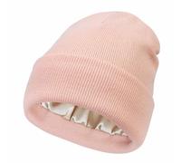 Lipski No Static-No frizz-No Tangle Hat, Women Satin Lined Knit Hats, Winter Warm Solid Color Satin Lined Caps (One Size,E)