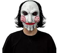 LipSki Saw Billy Masque complet en latex avec cheveux effrayants pour Halloween - Costume de marionnette de clown pour adulte (gris)