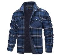 LiPski Vestes en coton à carreaux d’hiver Hommes à manches longues Matelassé Doublé Flanelle Chemise Veste Multi-Poches Outwear Manteaux de randonnée Tops