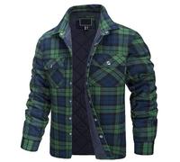 LiPski Vestes en Coton à Carreaux d’Hiver Hommes à Manches Longues Matelassé Doublé Flanelle Chemise Veste Multi-Poches Outwear Manteaux de randonnée Tops