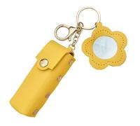 Lipstick Holder Keychain, PU Leather Lipstick Case, Portable Makeup Organizer, Long Lasting Cosmetic Wallet for Women, Girls, Travel, and Everyday Use, 6.49 inches, Yellow