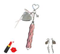 Lipstick Holder Stainless, Chic Lip Gloss Holder with Mirror, 2-in-1 Lipstick Holders for Purse,Small Bling Crystal Lipsticks Storage Bag Key Chain, Potable Keychain Lipgloss (Heart)