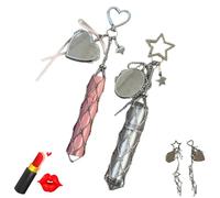Lipstick Holder Stainless, Chic Lip Gloss Holder with Mirror, 2-in-1 Lipstick Holders for Purse,Small Bling Crystal Lipsticks Storage Bag Key Chain, Potable Keychain Lipgloss (2PCS-A)