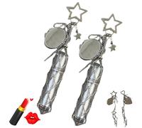 Lipstick Holder Stainless, Chic Lip Gloss Holder with Mirror, 2-in-1 Lipstick Holders for Purse,Small Bling Crystal Lipsticks Storage Bag Key Chain, Potable Keychain Lipgloss (2PCS-C)