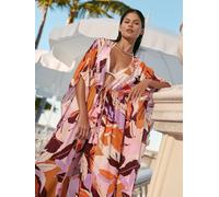 lipsy Caftan long imprimé Lipsy cravate sur le devant, drapé et orné de paillettes et d'une bordure effet froissé. Rose S (FR 38-40)