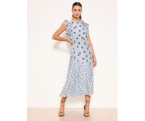 Lipsy Light Blue Polka Dot Ruffle Shoulder Tie Waist Midaxi Dress Light Blue EU 44 (UK 16)