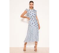 Lipsy Light Blue Polka Dot Ruffle Shoulder Tie Waist Midaxi Dress Light Blue EU 46 (UK 18)