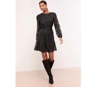 Lipsy Lipsy Black 3D Lace Long Sleeve Mini Dress Black EU 40 (UK 12)