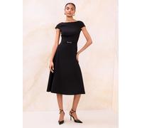 Lipsy Lipsy Black Belted Historic Cap Sleeve Midi Dress Black EU 38 (UK 10)