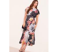 Lipsy Lipsy Black Bisoux Print Petite Floral Satin Short Sleeve Underbust Midi Dress Black Bisoux Print EU 34 (UK 6)
