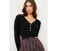 Lipsy Lipsy Black/Burgundy Mini Boucle Check 2-in-1 V-Neck Knitted Dress Black/Burgundy EU 36 (UK 8)