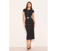 Lipsy Lipsy Black Cap Sleeve Button Through Belted Bodycon Midi Dress Black EU 40 (UK 12)