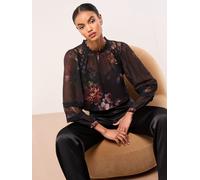 Lipsy Lipsy Black Floral Lace Insert Sheer Blouse