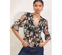 Lipsy Lipsy Black Floral Printed Peplum 3/4 Sleeve Blouse