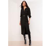 Lipsy Lipsy Black Grandad Collar Belted Midi Button Through Shirt Dress Black EU 42 (UK 14)