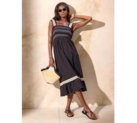 Lipsy Lipsy Black/Ivory Cotton Embroidered Shirred Bodice Cami Summer Midi Dress Black/Ivory EU 42 (UK 14)