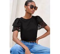 Lipsy Lipsy Black Lace Angel Sleeve T-Shirt