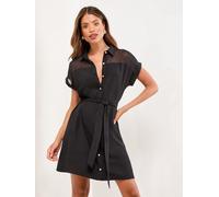 Lipsy Lipsy Black Mini Mesh Insert Belted Shirt Dress Black EU 38 (UK 10)