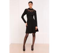 Lipsy Lipsy Black Mini Mesh Yoke Appliqué Flower Skater Dress Black EU 40 (UK 12)