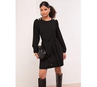 Lipsy Lipsy Black Mini Military Button Long Sleeve Tie Shift Dress Black EU 46 (UK 18)