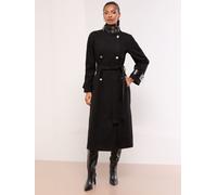 Lipsy Lipsy Black Petite Croc Effect Funnel Neck Belted Longline Coat