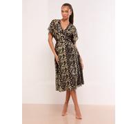 Lipsy Robe mi-longue ajustée et évasée à col en V imprimée Lipsy métallisée Noir EU 44 (UK 16)