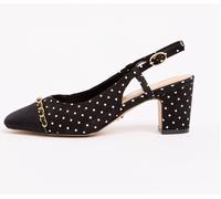Lipsy Lipsy Black Polka Dot Standard Fit Chain Detail Contrast Toe Cap Slingback Mid Block Heel Workwear Ballerina Courts Black Polka Dot EU 42 (UK 9)