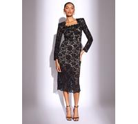 Lipsy Lipsy Black Premium 3D Floral Print Lace Long Sleeve Bodycon Midi Dress Black EU 40 (UK 12)