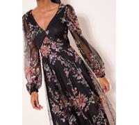 Lipsy Lipsy Black Premium Floral Sequin Mesh Sleeve Midi Dress Black EU 34 (UK 6)