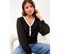 Lipsy Lipsy Black Scallop Button Detail V-Neck Chiffon Sleeve Knitted Top