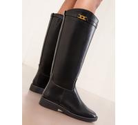 Lipsy Lipsy Black Standard fit Flat Long Knee High Faux Leather Riding Boots