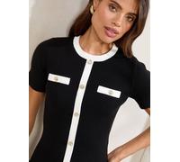 Lipsy Lipsy Black Tipped Buttoned Short Sleeve Knitted Top