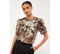 Lipsy Lipsy Black Velvet Gold Sequin Print Puff Sleeve T-Shirt