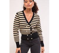 Lipsy Lipsy Black/White Double Breasted Buttoned V-Neck Stripe Long Sleeve Knitted Cardigan
